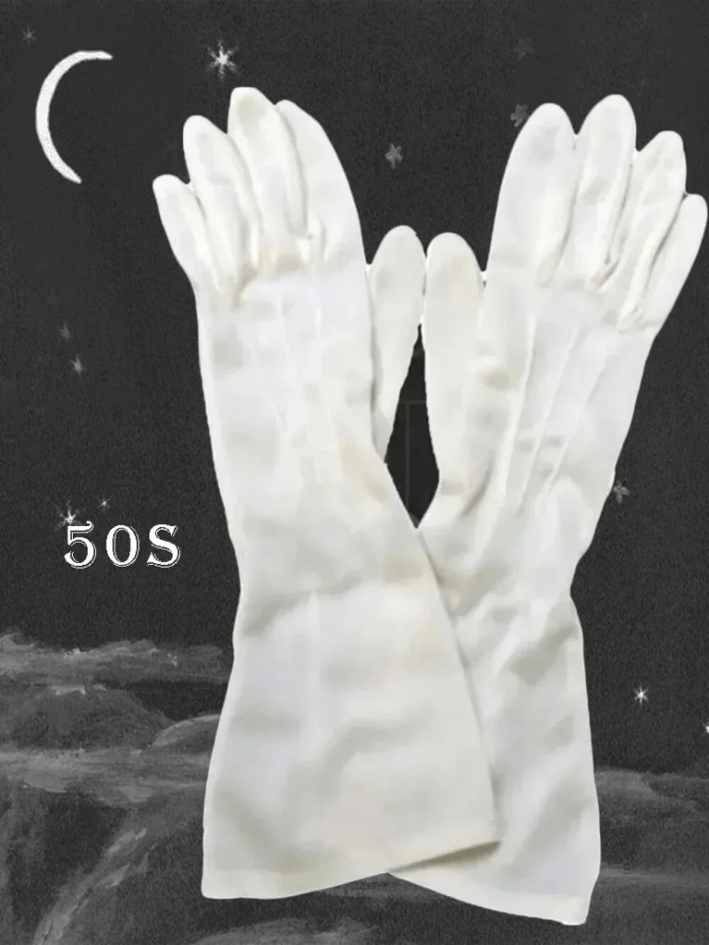 Vintage White Nylon Gauntlets, Mid Length 50s Gloves